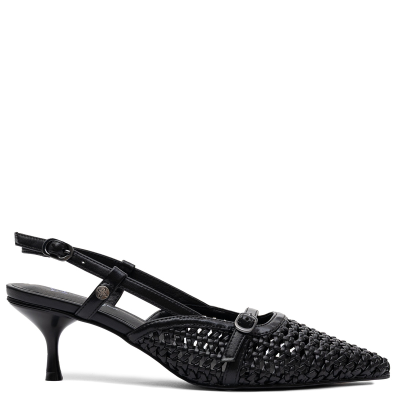 Maciejka Leather Woven Slingback Court Shoes Pointed Toe Black K7446-01/00-1