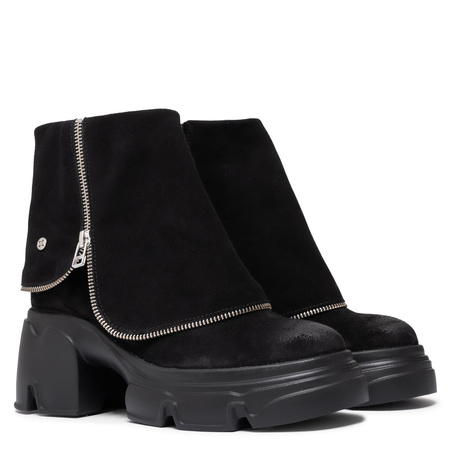 Maciejka Suede Ankle Boots Asymmetric Zip Black 07145-01/00-8