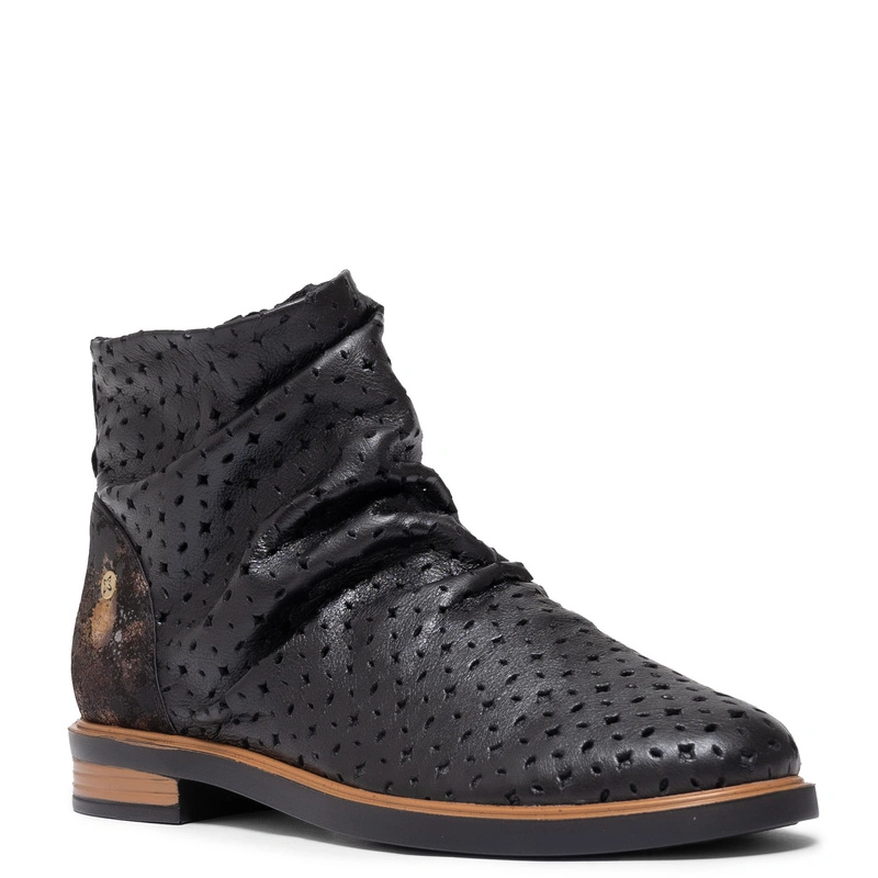 Maciejka Leather Ankle Boots Ruched Shaft Side-Zip Black 05922-01/00-5