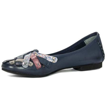 Maciejka Leather Ballet Flats Interlaced Detailing Flat Heel Navy 01358-27/00-0