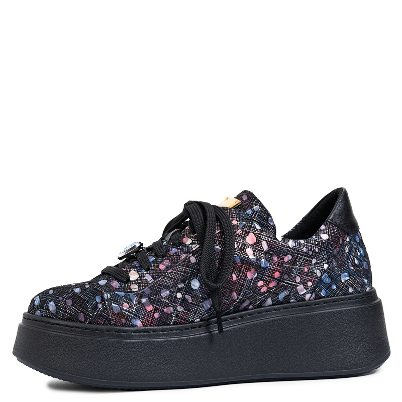 Maciejka Skórzane Sneakersy Na Platformie z Konfetti-Printem, Czerń 6191W-04/00-8 