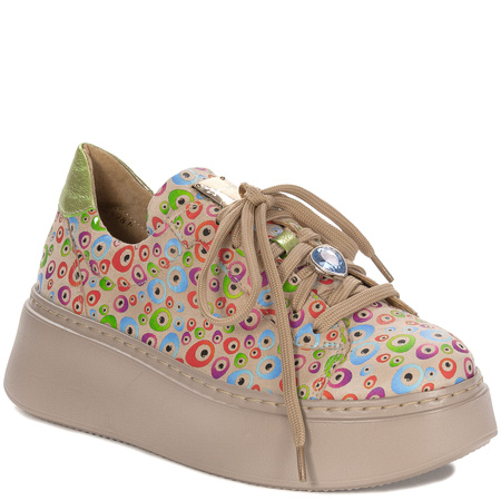 Maciejka Women’s Nubuck Platform Sneakers Lace-Up Beige Multicolor 06191-28/00-7