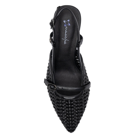 Maciejka Skórzane Plecione Slingback Czółenka Szpiczasty Nosek Czarne K7446-01/00-1