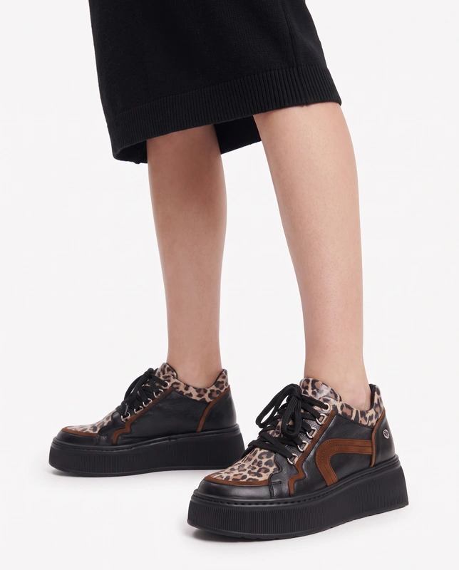 Maciejka Premium Leather Platform Sneakers With Insulation Black 07078-01/00-8