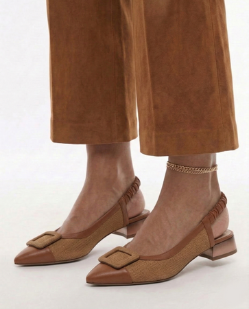 Maciejka Skórzane Czółenka Slingback Niski Obcas Brązowe K7466-29/00-1