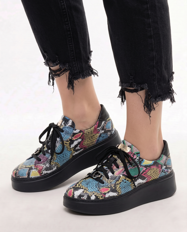 Maciejka Skórzane Sneakersy Damskie na Platformie Wielokolorowe 6191W-09/00-8