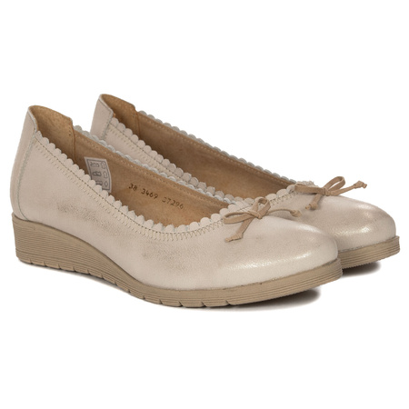 Maciejka Leather Wedge Ballerinas Scalloped Metallic Beige 03469-10-00-5
