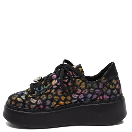 Maciejka Leather Sneakers on the Platform, Panther Print, Multicolor 6191W-06/00-8