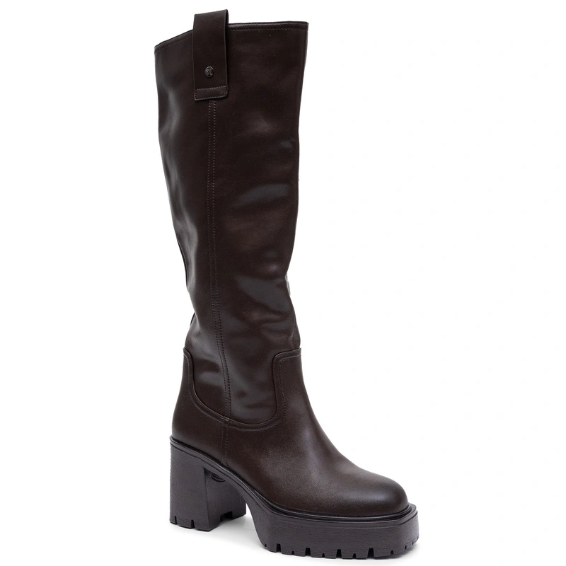 Maciejka Women’s Natural Leather Knee-High Boots Brown 8 cm Block Heel K7693-01/00-7