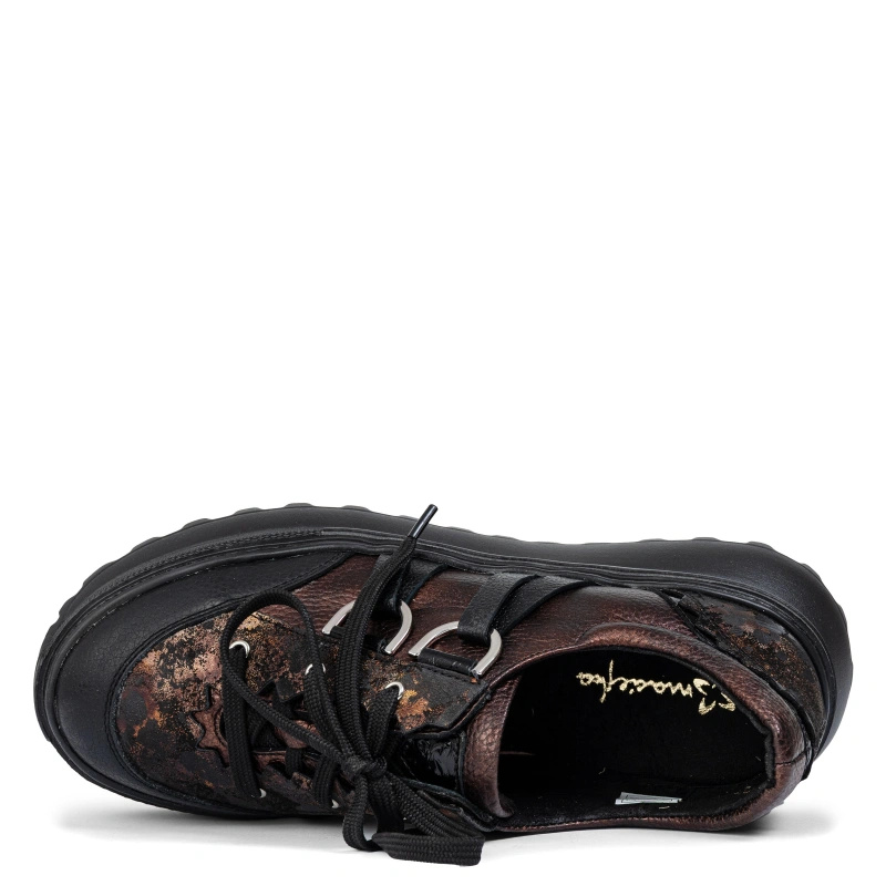 Maciejka Leather Platform Shoes with Unique Lacing System Bronze 06562-25/00-8