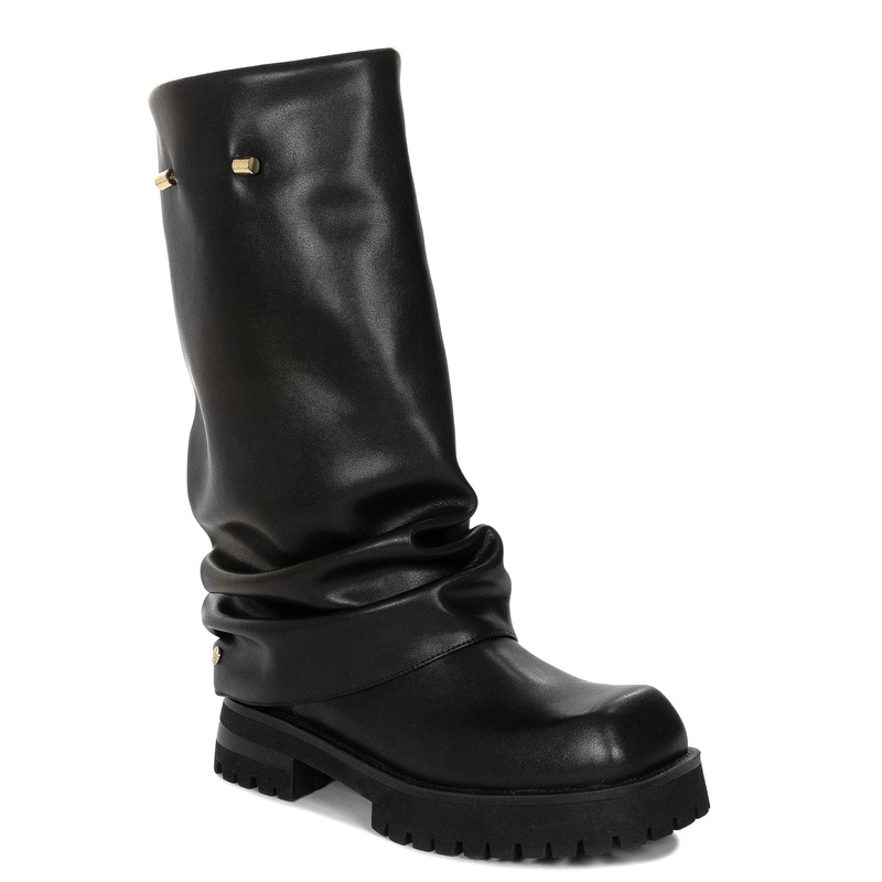 Maciejka Slouchy Leather Boots Flat Heel Black K7208-01/00-8