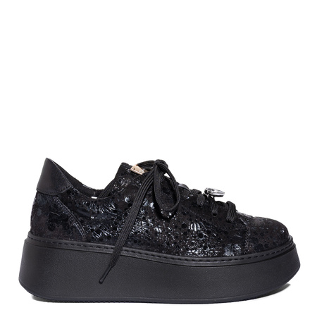 Maciejka Leather Platform Sneakers With Jewel Charm, Black 6191W-02/00-8