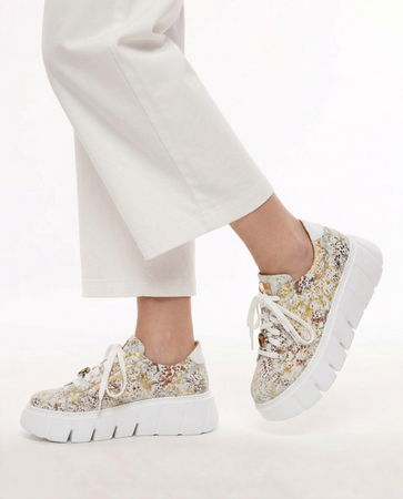 Maciejka Premium Leather Platform Sneakers White-Gold 06891-11/00-8