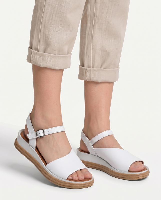 Maciejka Elegant Leather Wedge Sandals White L7629-11/00-1