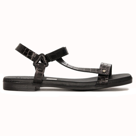 Maciejka black leather women's flat velcro sandals