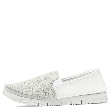 Maciejka Craft Leather Slip-On Loafers Textured Vamp White Silver 03512-70/00-0