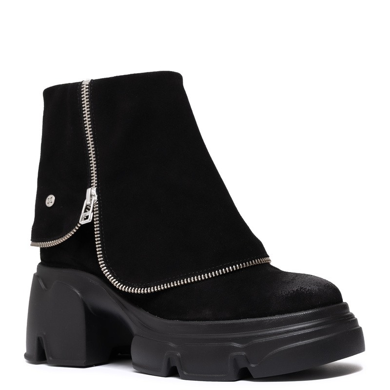 Maciejka Suede Ankle Boots Asymmetric Zip Black 07145-01/00-8