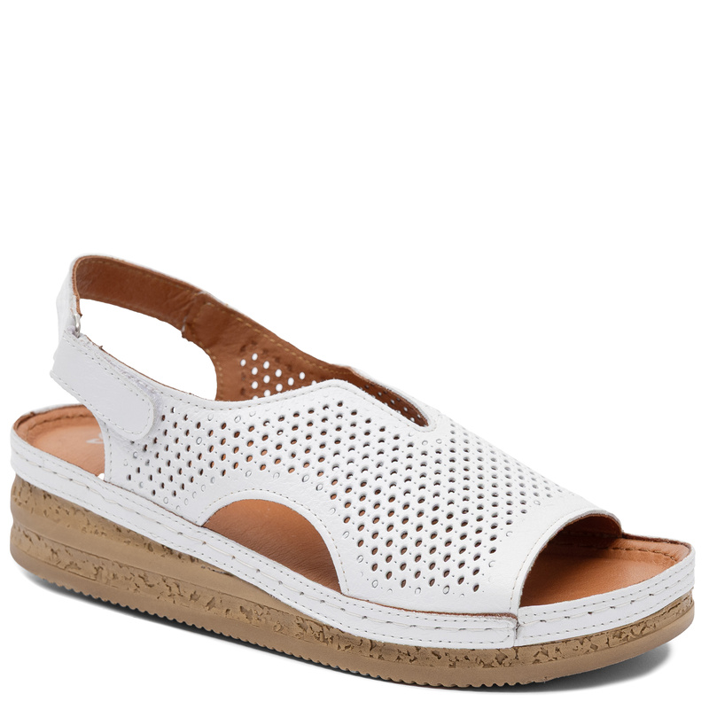 Maciejka Leather Openwork Women's Wedge Sandals White L4494-11/00-1