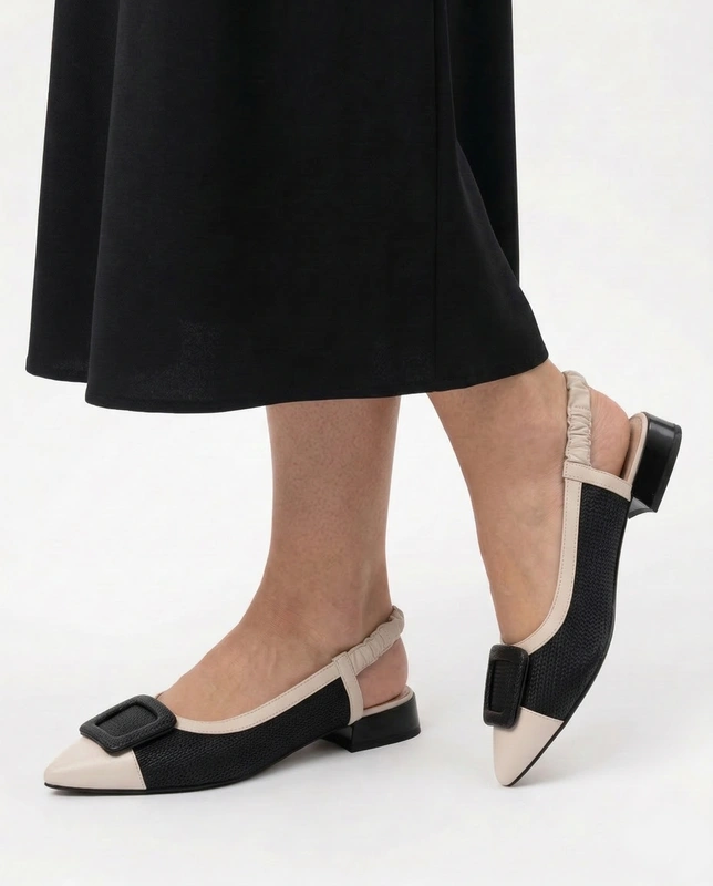 Maciejka Slingback Pumps Leather Low Heel Black-Beige K7466-04/00-1