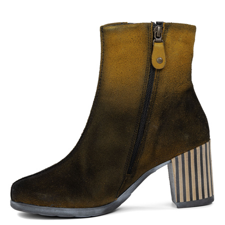 Maciejka Premium Suede Ankle Boots Block Heel Gradient Black Yellow 06155-07/00-7