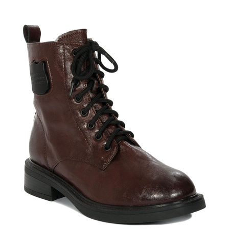 Maciejka Women's Genuine Leather Lace-Up Ankle Boots Flat Brown K7180-02/00-7