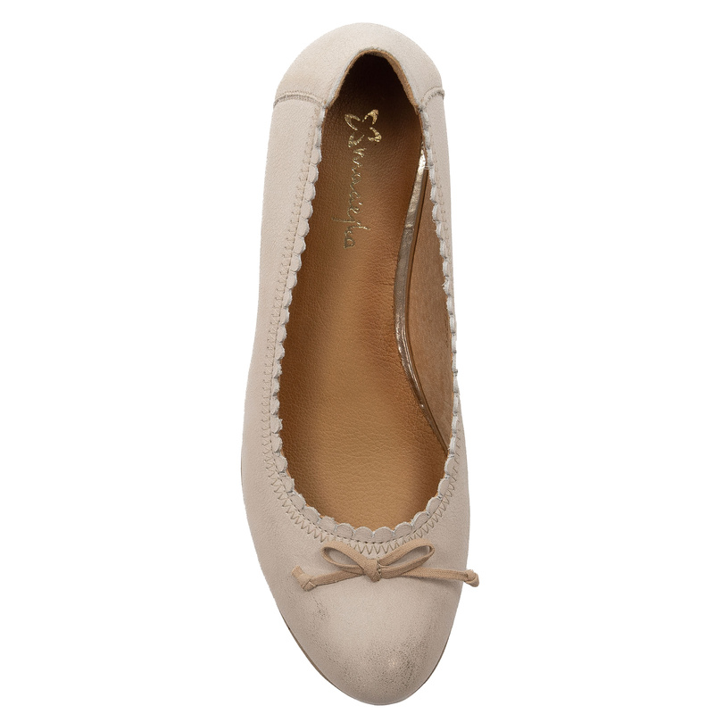 Maciejka Leather Wedge Ballerinas Scalloped Metallic Beige 03469-10-00-5