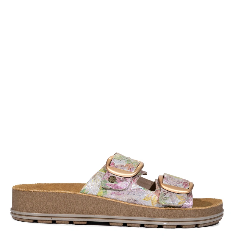 Maciejka Leather Slides Floral Print Elevated Platform Multicolor P7537-39/00-5