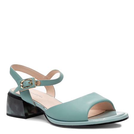 Maciejka Leather Sandals Block Heel Open Back Turquoise K7523-36/00-1