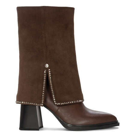 Maciejka Leather Suede-Cuff Block-Heel Boots Brown K7206-02/00-8