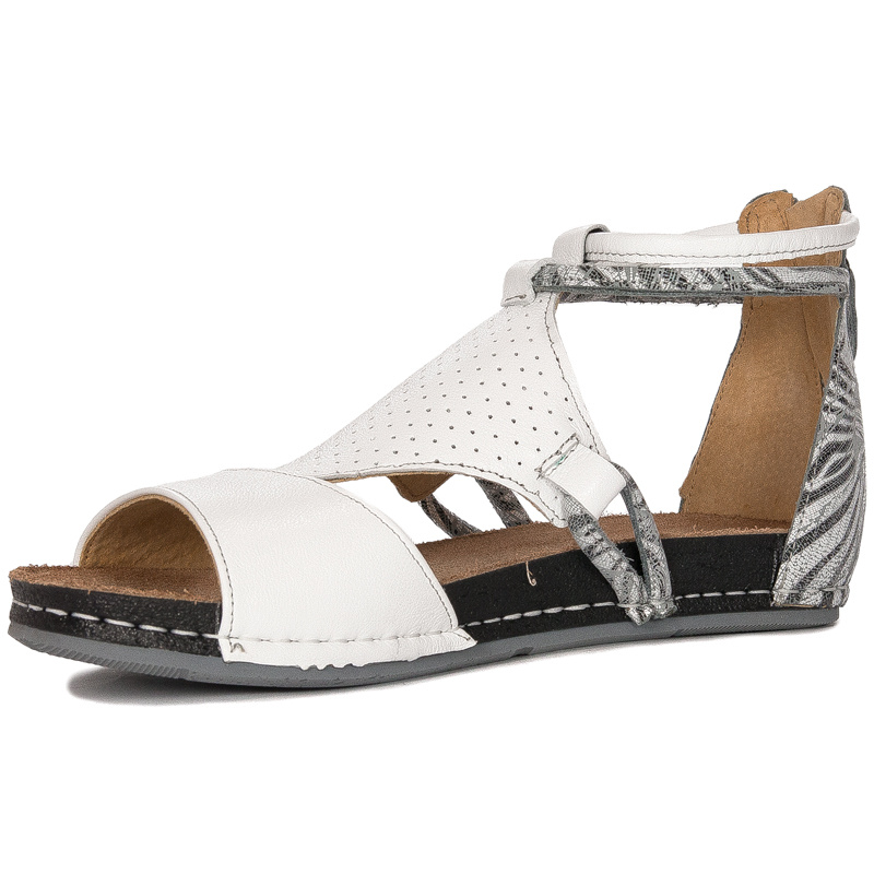 Maciejka Women's natural leather White + Grey sandals