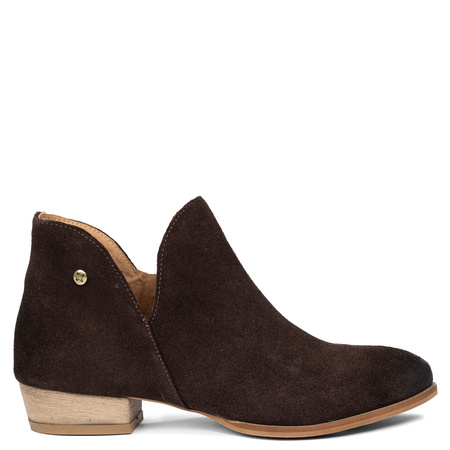 Maciejka Craftsmanship Asymmetric Suede Ankle Boots Low Heel Chocolate Brown 04091-79/00-5