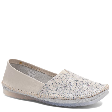 Maciejka Leather Slip-On Shoes with Floral Pattern Beige 1930B-32/00-0