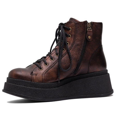 Maciejka Natural Leather Combat Boots on Platform Metallic Brown 06309-32/00-8
