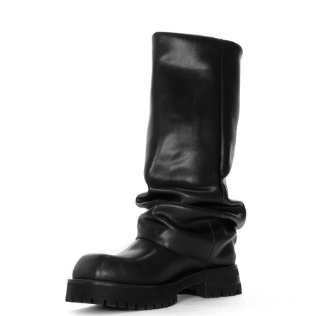 Maciejka Slouchy Leather Boots Flat Heel Black K7208-01/00-8