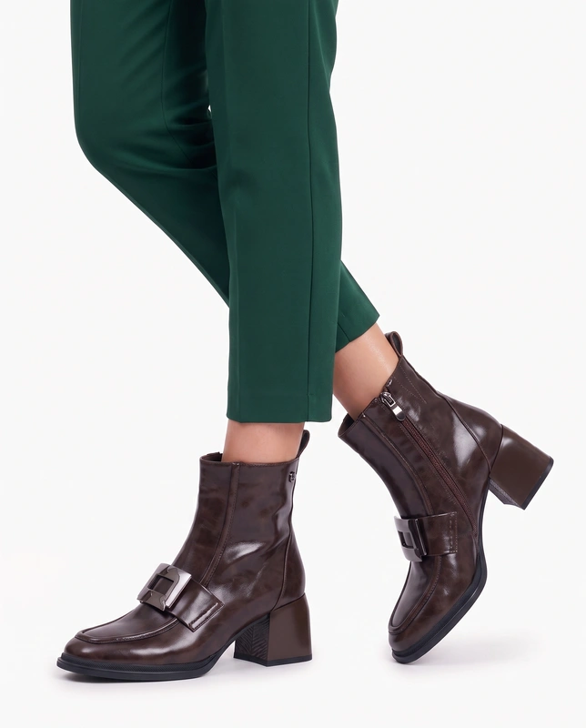 Maciejka Leather Ankle Boots Elegant Block Heel Brown K7788-02/00-7
