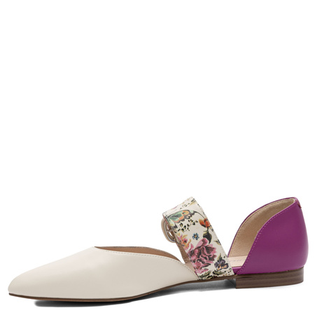 Maciejka Mary Jane Flats Leather Floral-Strap Pointed-Toe Beige-Pink K7438-15/00-1
