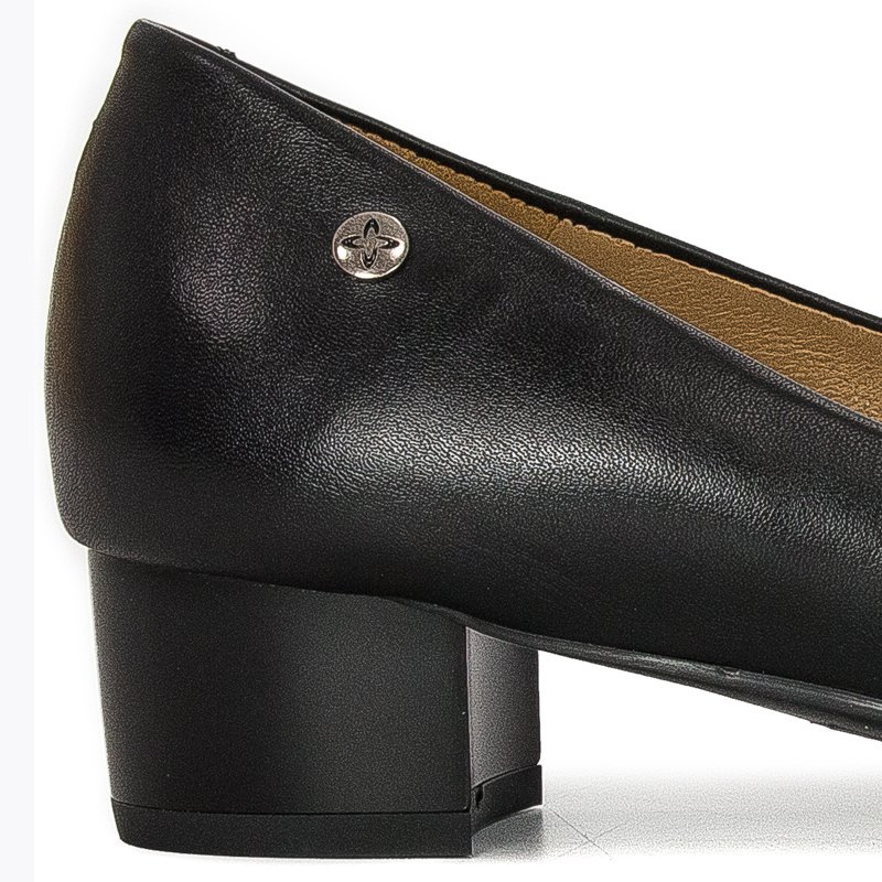 Maciejka Leather Court Shoes Contoured Insole Low Block Heel Black 03330-20/00-1