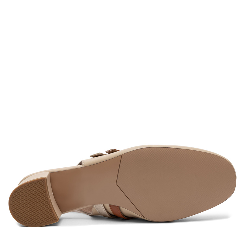 Maciejka Skórzane Czółenka Slingback z Podwójnym Paskiem Beżowe K7475-04/00-1