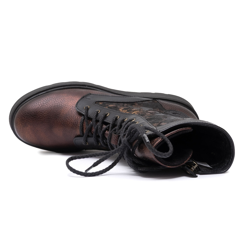Maciejka Leather Platform Ankle Boots With Zip And Laces Brown-Black 06720-02/00-8
