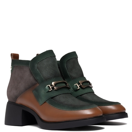 Maciejka Leather Two-Tone Ankle Boots With Decorative Buckle Brown-Green A6747-29/00-8