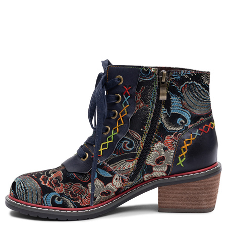 Maciejka Patterned Jacquard Ankle Boots Floral Embroidery Genuine Leather Multicolor K7684-01/00-7