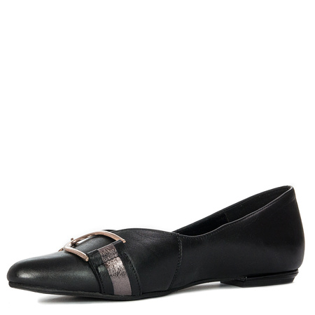 Maciejka Genuine Leather Ballerinas With Almond Toe and Gold Buckle Black 05934-01/00-1