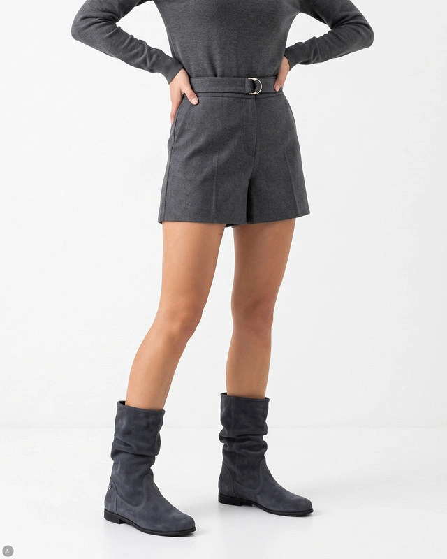 Maciejka Genuine Suede Leather Slouchy Boots Flat Heel Grey 5057W-03/00-6