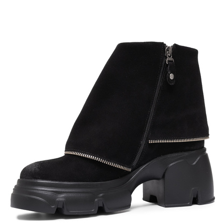 Maciejka Suede Ankle Boots Asymmetric Zip Black 07145-01/00-8