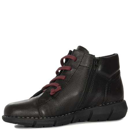 Maciejka Leather Ankle Boots Elastic Laces Side Zip Black P7240-01/00-1