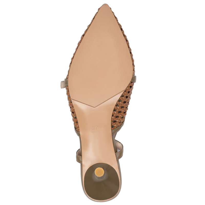Maciejka Czółenka Skórzane Ażurowe Slingback Szpiczasty Nosek Brązowy K7446-29/00-1