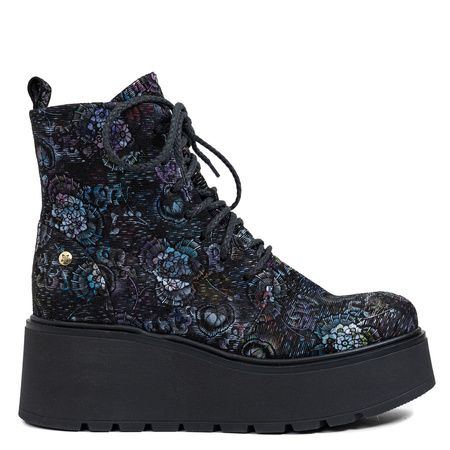 Maciejka Women's Platform Ankle Boots Black Floral - Stylish Patterned Shoes 6762W-01/00-6