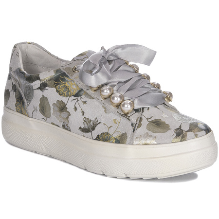 Maciejka Woman's Sneakers Grey Flowers Leather N6482-38/00-1