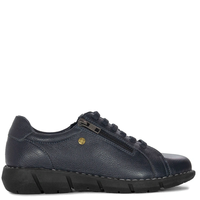Maciejka Leather Low Shoes Elastic Laces Dual-Zip Navy P7238-17/00-1