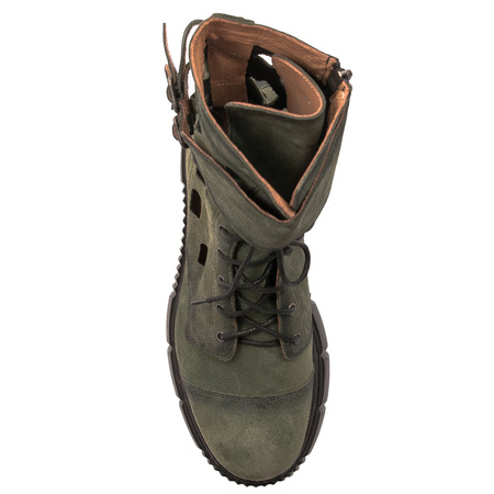 Maciejka Women's ankle boots,green leather suede on platform